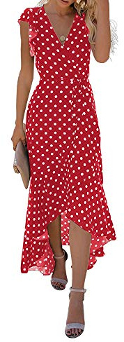 GRECERELLE Womens Summer Maxi Dress Boho Floral Cocktail Midi Polka Dot Wrap Dresses V Neck Casual Party Bohemian Flowy Long Dress for Ladies