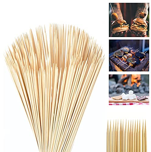 300 Durable Bamboo Sticks with 25cm Length / 3mm Diameter - Ideal for BBQ, Kebab, Cake Topper, Chocolate Fountain and Fruits