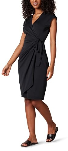 Amazon Essentials Women's Classic Cap Sleeve Wrap Dress for Wedding Guest and Evening Wear (Available in Plus Size), Black, M