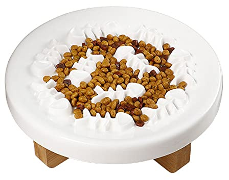 Koomuao Gamelle Anti Glouton Chat avec Support Surélevé Céramique Gamelle d'alimentation Lente pour Les Animaux Cou de Protection Bol Nourriture Chat
