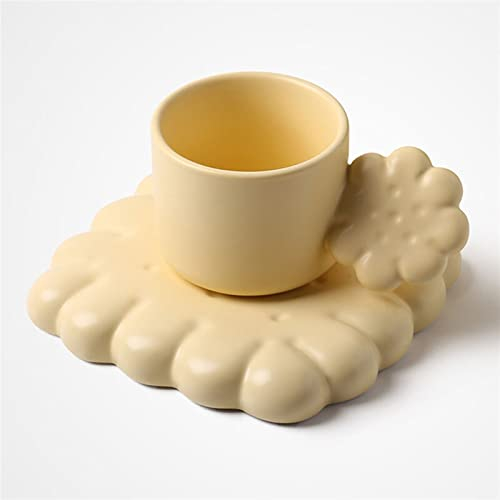WMDSYGD Milk Cup Creative Cute Biscuit Ceramic Coffee Cup With Biscuit-shape Tray Handmade Tea Latte Milk Mug Plate Elegant Wedding Birthday Gift Tea Cup (Color : A)