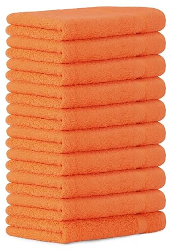 Luckytowel Gästehandtücher 30x50 cm – Oeko-TEX Gästehandtuch aus 100% Baumwolle mit 600 g/m² – Kleine Handtücher mit Aufhängeschlaufe – flauschig & saugstark – Gästetücher Set – 10er Pack Orange
