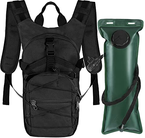 Outplea Taktischer Trinkrucksack mit 3L Trinkblase, Mehrtaschen Fahrradrucksack mit Wasserblase, Militär Tagesrucksack für Wandern Laufen Camping, Schwarz