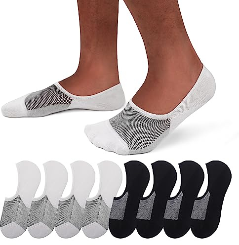 SIXDAYSOX Mens No Show Socks With Non Slip Grips 8 Pairs Cotton Low Cut Socks for Loafer Sneakers Boat Shoes Size 5-11