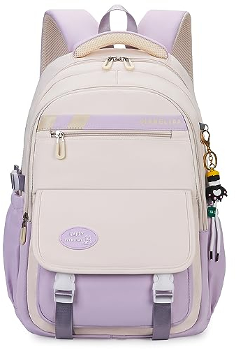 Waniki Schulrucksack Mädchen Schulranzen Junge Teenager Wasserdicht Schultasche Nylon School Bag Modisch Rucksack Und Leicht School Bag für Girls Boys Schule Reise Sport (Light purple)