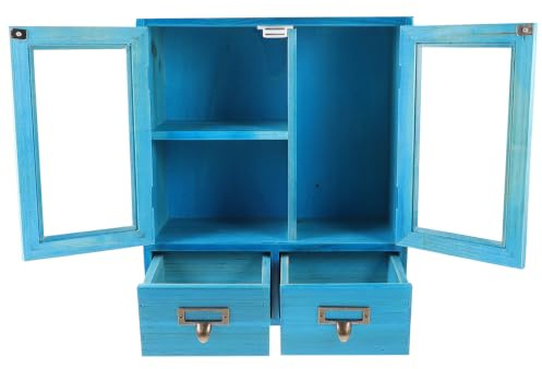 WHAMVOX Vintage Wandschrank Aus Holz Mit Doppeltüren Und Griffen Rustikaler Kleiner Wandschrank Zur Wandmontage Vielseitiger Holzkommode Für Schlafzimmer Und Wohnzimmer Einfacher Aufbau