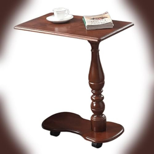 WINARA Kleiner Wohnzimmertisch, Retro-C Form Sofatisch, Mobiler Beistelltisch aus Massivholz, Nachttisch for Faule Leute, Laptop-Betttisch mit Rollen