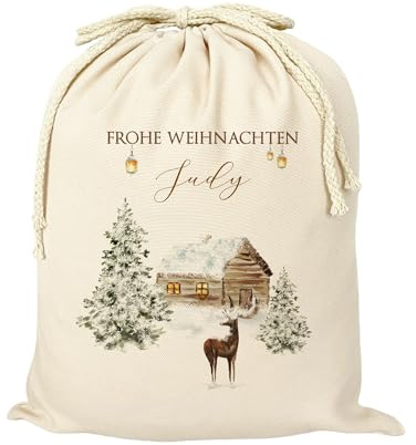 Manufaktur Liebevoll Geschenksack Weihnachten Geschenksack Nikolaus Nikolaussack personalisiert Weihnachtsmannsack mit Namen für Kinder und Erwachsene Geschenkesack (M, Winterlandschaft)