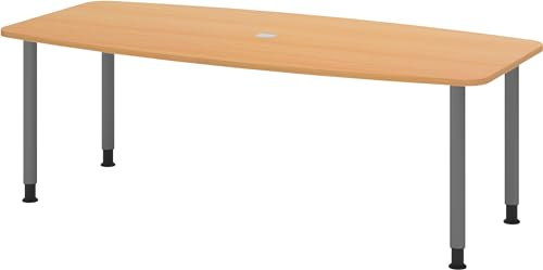 bümö Konferenztisch oval 220x103 cm großer Besprechungstisch in Buche, Besprechungstisch mit Gestell in Graphit, Meetingtisch für 8 Personen, XL-Tisch für Besprechungsraum & Meeting