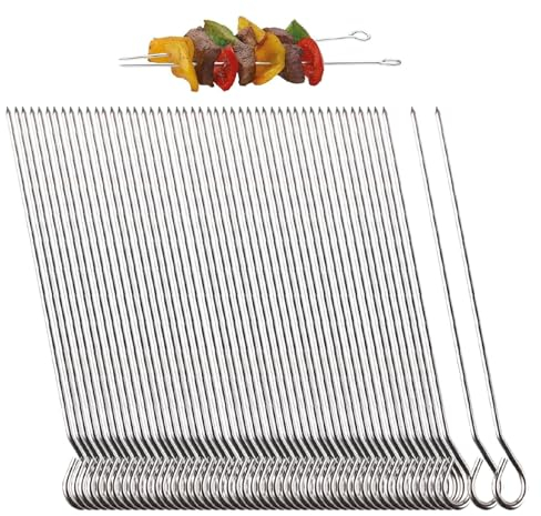 Lot de 50 Pique Brochette, 15 cm Brochettes inox Pour la viande - Brochettes à chachkebab - Pinces à roulade - Pour fil de barbecue pointu
