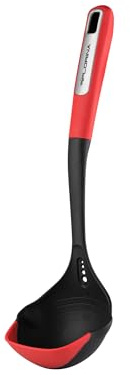 FLORINA Mestolo in Silicone (33 cm) I Mestoli Cucina Silicone MARS con Manico Antiscivolo Soft-Touch I Mestolo con Gancio per Appenderlo I Utensile da Cucina I Lavabile in Lavastoviglie I Rosso-Nero
