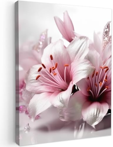 MuchoWow© Wandbilder Schlafzimmer Home Deko Wohnung Bild Wohnzimmer - Natur | 60x80 cm - Fotoleinwand Wand Bilder Leinwand Wall Decor Blumen - Lilie - Sakura - Rosa