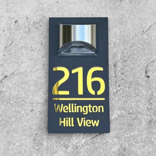 Placa solar moderna personalizada para puerta, placa de dirección iluminada con LED, grabado láser 3D personalizado, nombre de calle, casas, dirección, números de casa iluminados para exteriores