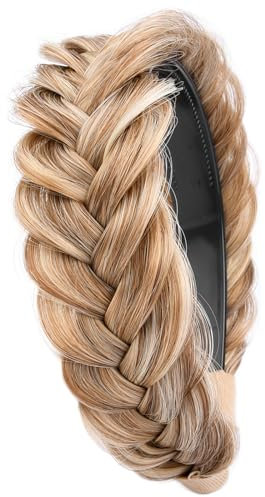 Gledola Wide Messy Braided Headband with Teeth Synthetic Hair Braided Headband High Elasticity Braids Braided Hair Band Hairpiece for Girls Women (Karamellblond)