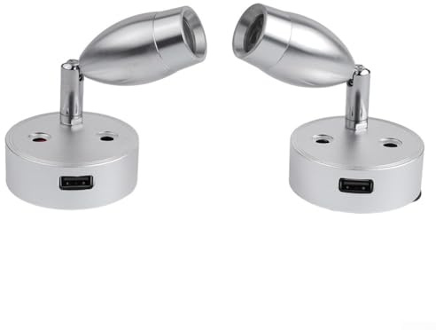 Hasaller 2Pcs 12V Reading Lamp RV Boat LED Bedside Lamp Camper Trailer for MOTORHOME Interior Lighting Spotlight Machined Aluminum Brushed Nickel LED Light with USB for Travel Trailer Truck
