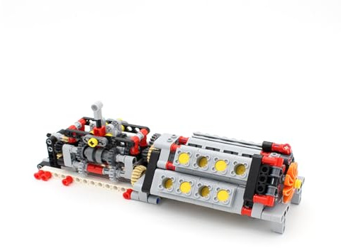 UpGLeuch Technik Ersatzteile Getriebe mit V6 Motor Bausteine für Major Technik Modellbausatz, Klemmbausteine Teile Getriebe und Motor Modell