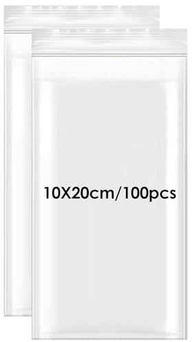 Sac Plastique Zip, 10x20 cm Refermables Sachet Transparent Petite Taille | 100 Pièces Ziplock Bag Pochon, Réutilisables Hermétique Plastiques Pochette Sachet Cellophane, Cuisine Bijoux 0,08 mm