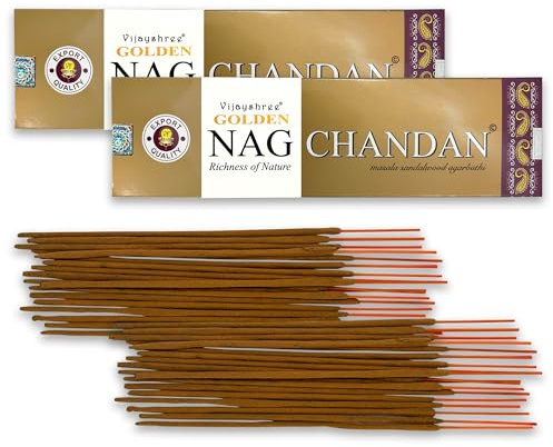 Varillas de Incienso Vijayshree Golden Nag Chandan - 200 g - 10 Paquetes de 20 g (140-180 Varillas) - Aromaterapia - Meditación - Yoga - Packaging EcoFriendly