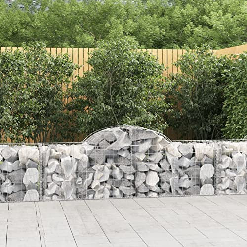 Iiaky Arched Gabion Baskets 9 pcs 200x50x60/80 cm Galvanised Iron,Gabion Wall Mesh Wire Stone Basket Galvanised Iron Stone Basket Outdoor Spiral Planter Retaining Wall