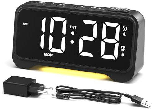 LED Wecker Digital mit Großen Zahlen, Nachttisch Wecker mit Typ-C & USB-Ladeanschluss, Dualer Alarm, 12/24H, Wochenendmodus, Digital Uhr für Schlafzimmer, Kinder, Teenager, Senioren