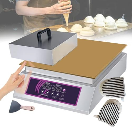 forplubossmmp Macchina per Soufflé Elettrica A Testa Singola, Piastra Elettrica Commerciale Antiaderente in Acciaio Inox per Soufflé per Negozi di Dolci, Stand di Cibo, Facile da Pulire - con Guanti