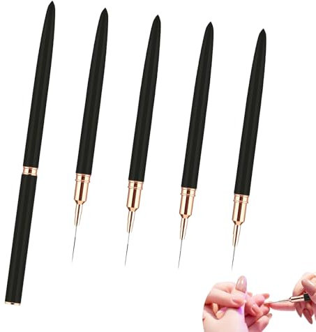 Lot de 5 Pinceaux pour Nail Pinceau Nail Art Ongles Professionnel avec Capuchon Ultra Fin Nail Gel Liner Brushes pour Dessiner des Lignes DIY la Conception (Noir)