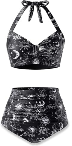 Holipick Ensemble bikini taille haute pour femme - Maillot de bain deux pièces - Gainage du ventre - Maillot de bain vintage dos nu