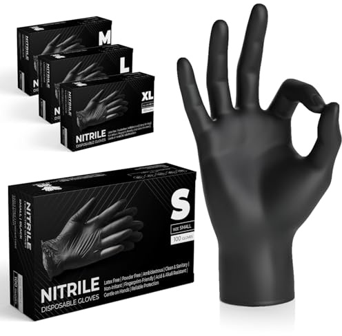 The Real Touch Guantes desechables, guantes de nitrilo negros, 1000 unidades, sin polvo y sin látex, guantes desechables para cocina, limpieza y medicina