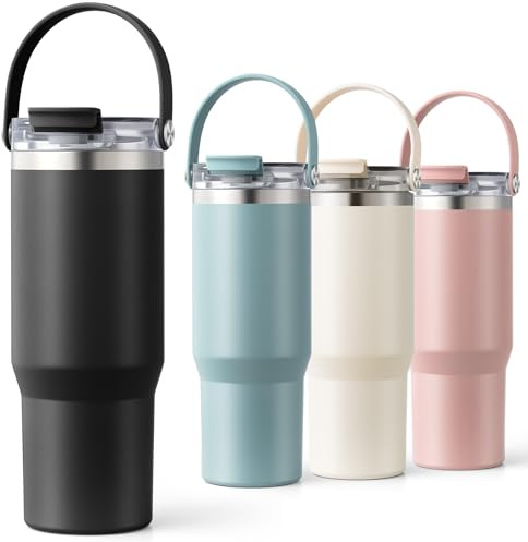 Homealexa Isolerat glas 900 ml/304 rostfritt stål, dubbelväggs vakuumdesign med läckagesäkert lock och sugrör, perfekt för kalla och isdrycker svart