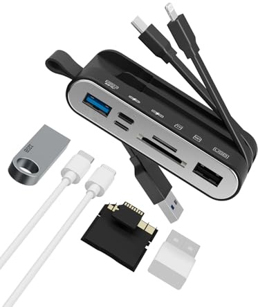 Speicherkartenleser, 6 in 1 SD Kartenleser & USB OTG Adapter für iPhone/iPad, USB-C und USB-A Geräte mit Micro SD & SD Kartensteckplätzen, Unterstützt SDHC/SDXC/MMC
