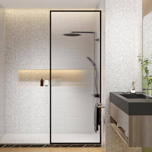 Dimaris Shower Door 30 X 78 Clear Tempered Fluted Glass Framed Shower Screen Door Shower Glass Panel for Walk-in Bathroom Shower, Nano Coating, Matte Black Finish