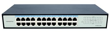 WIWAV S1624-24G Switch Ethernet Gigabit non gestito a 24 porte – Hub LAN full duplex per azienda, ufficio, casa, NAS, AP, PC, videosorveglianza IP (metallo, Plug & Play, senza ventola)