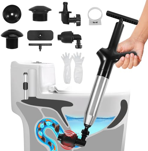 tlidfgeo Toilet Plunger,Toilet Unblocker Heavy Duty,for pipe blockage | Drain Unblocker Tool,Sink Plunger with High Pressure Air,Visual Barometer,and 360° Unclogging Head,Kitchen,Floor Drain