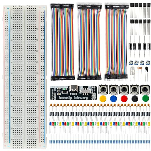 LONELY BINARY Electronics Starter Kit with 830-Point Breadboard Type-C Power Supply 120 Jumper Wires LEDs Sensors Resistors Capacitors Compatible with Arduino ESP32 STEM DIY Projects (400+ Pieces)
