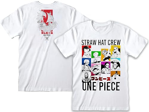 T-shirt One Piece pour homme officiel – One Piece T Shirt Anime Gadget – T-shirt Anime blanc chapeau de paille Luffy – T-shirt Manga adulte garçon, Blanc, XS