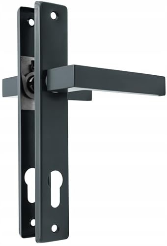 QRS - Drückergarnitur Gartentor - Türdrücker für Außeneinsatz - mit schmalem Langschild, aus Metall & Aluminium, Pulverbeschichtet - Langschildgarnitur, Drückerpaar, 72mm, Graphit