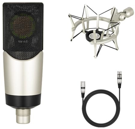 Micrófono de diafragma grande con tarjeta de sonido para captura de sonido claro, estudio de podcasting y radiodifusión, entrevistas, micrófono condensador de estudio