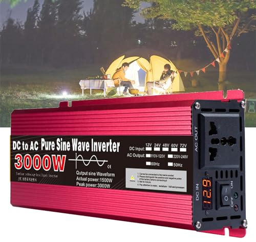 Inverter a Onda sinusoidale Pura da 3000 W, convertitore di Potenza per Auto, Adattatore di Alimentazione CC 12 V/24 V a 220 V-240 V, Inverter Solare Domestico, Power Bank per Cami