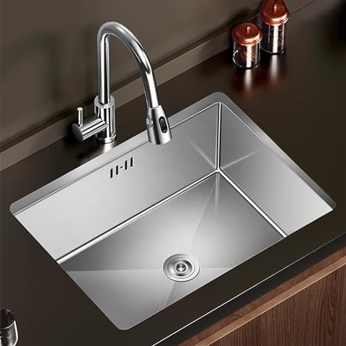 KUYBTU Kitchen Sink Single Sink Stainless Steel Washbasin Undercounter Mini Bar Sink Set; Wear-Resistant and Scratch-Resistant Easy to Clean, Pull-Out Faucet -42x35cm(16.53x13.77in)