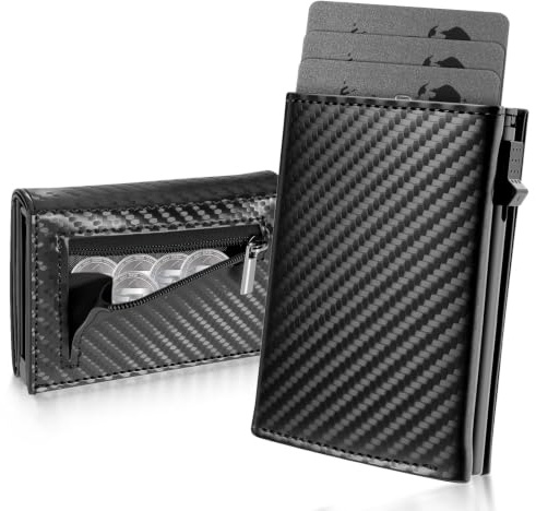 pkegpud Portefeuille Homme en Cuir, Porte Carte Bancaire avec Blocage RFID, Portefeuilles avec Compartiment à Billets & Monnaie, Porte-Cartes de Crédit Bancaire Anti - Noir