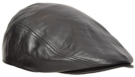 House of Leather Echtes Weiches Leder Flachmütze Cabbie Gatsby Jagd Zeitungsjunge Hut Schwarz (58/ M)