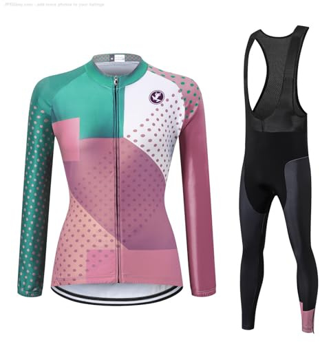 UGLY FROG Damen Fahrradbekleidung Langarm Radtrikot Set Outdoor Radsport Gemütlich Radkleidung Trikot Jersey + Lange Radlerhose im Winter CXW05