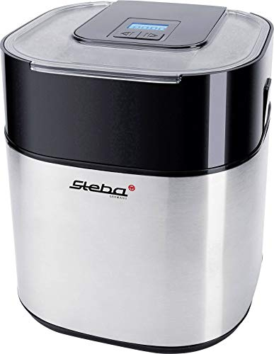 Steba IC 30 Eismaschine, Edelstahlgehäuse, Isolierbehälter mit 1,5 Liter Volumen, Timer 20 bis 40 Min., LCD Display, Deckel mit Nachfüllöffnung, komplett zerlegbar, inkl. Eisportionierer