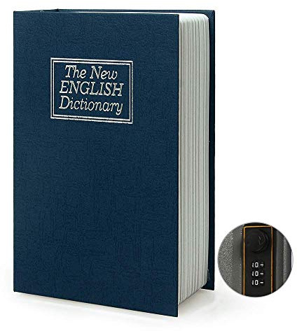 Small Sized Diversion Book Safe Storage Box, Dictionary Secret Safe Can with Security Combination Lock/Key, Diversion Book Hidden Safe (Combination, Blue)