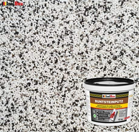Isolbau - Buntsteinputz für Außen und Innen (Weiß, Grau, Schwarz) 15 kg - BP10 Mosaikputz Dekorationsputz Frostsicher, Wasserfest, Stoßfest