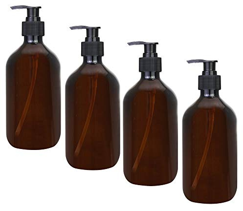 CODIRATO 4 Stück 500ml Leer Seifenspender Flasche wiederverwendbar Lotionspender Pumpspender Bernstein Kunststoff Flasche für Lotion, Duschgel, Handseife