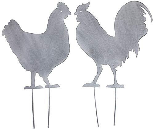 B2S BACK2SEASON Metall Stecker Henne & Hahn grau edel Hühner Gartenstecker Beetstecker Deko Tierfigur H44 cm 2er Set
