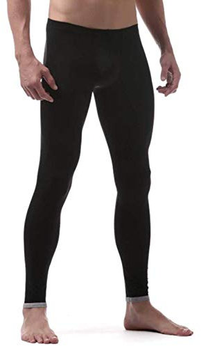 winying Herren Sexy Strumpfhosen Athletic Sport Dünne Leggings Elastischer Bund Workout Laufen Tights mit Bulge Beutel Schwarz L