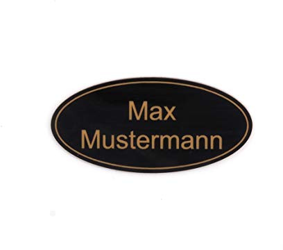 Gravurheim Briefkastenschild Türschild individuelle Gravur Name | selbstklebend - personalisiert | Kunststoff - Plastik | viele Farben und Größen (8x3,5cm Oval mit Umrandung, Schwarz-Gold)