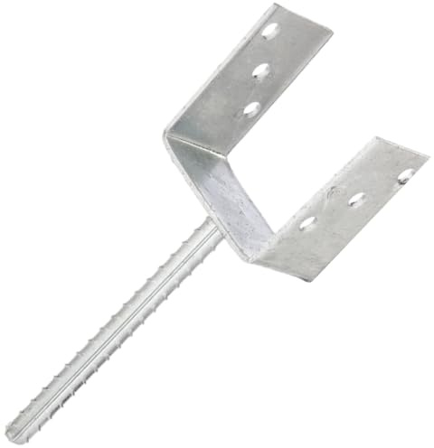 ULTINESS U-Pfostenträger 121 mm mit Riffeldolle zum Einbetonieren [1 Stück] | Feuerverzinkter Stahl, 4 mm, Pfostenschuh mit 200 mm Betonanker, Pfostenanker Zaunbau, Balkenschuh Holzpfosten